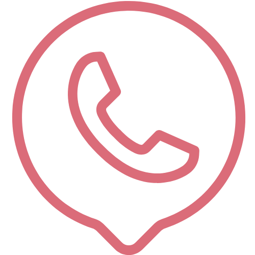 Speech bubble with lines and a phone receiver, representing a call or message.