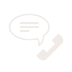 Speech bubble with lines and a phone receiver, representing a call or message.