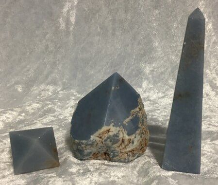 Three Blue Jasper Pieces Arranged with A Pyramid and A Triangle — Crystal Cauldron In South Mackay, QLD