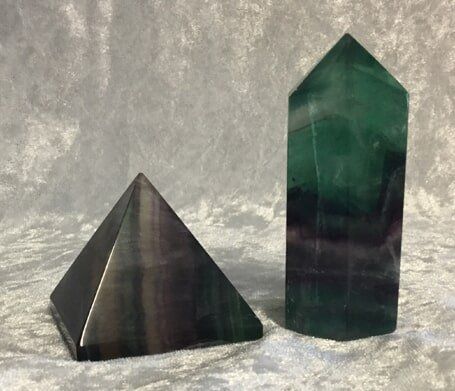 Two Pyramid-Shaped Stones in Green and Black Hues — Crystal Cauldron In South Mackay, QLD