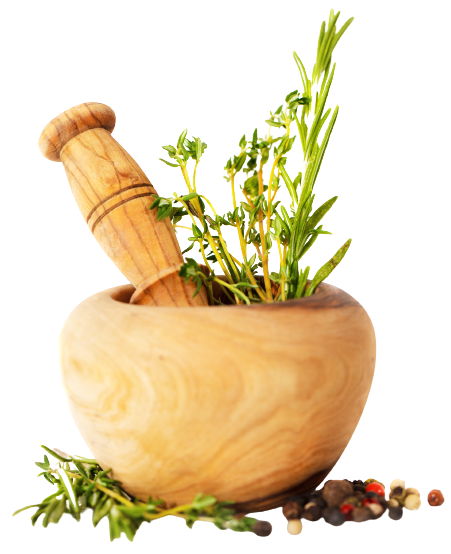 Mortar with Fresh Herbs