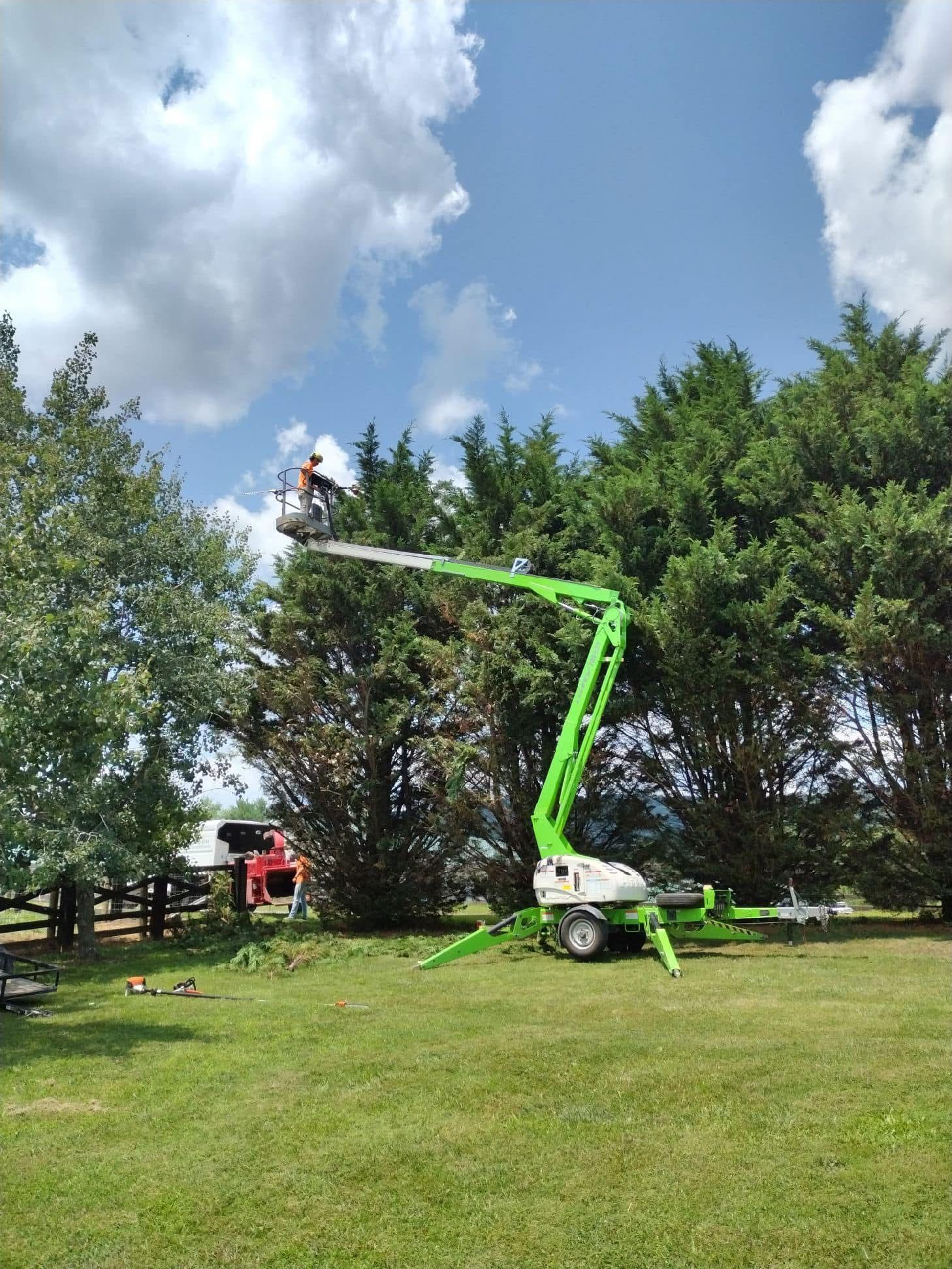 A man is cutting a tree with a chainsaw. A man is cutting a tree with a chainsaw.