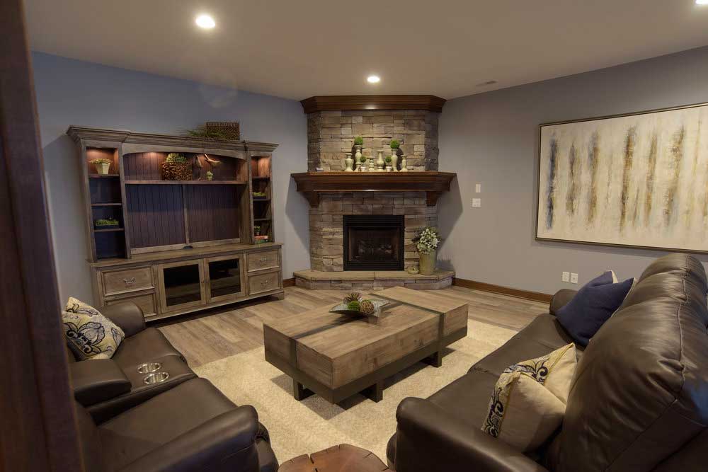 Custom Homes — Family Room With Fire Pit In Orrville, OH