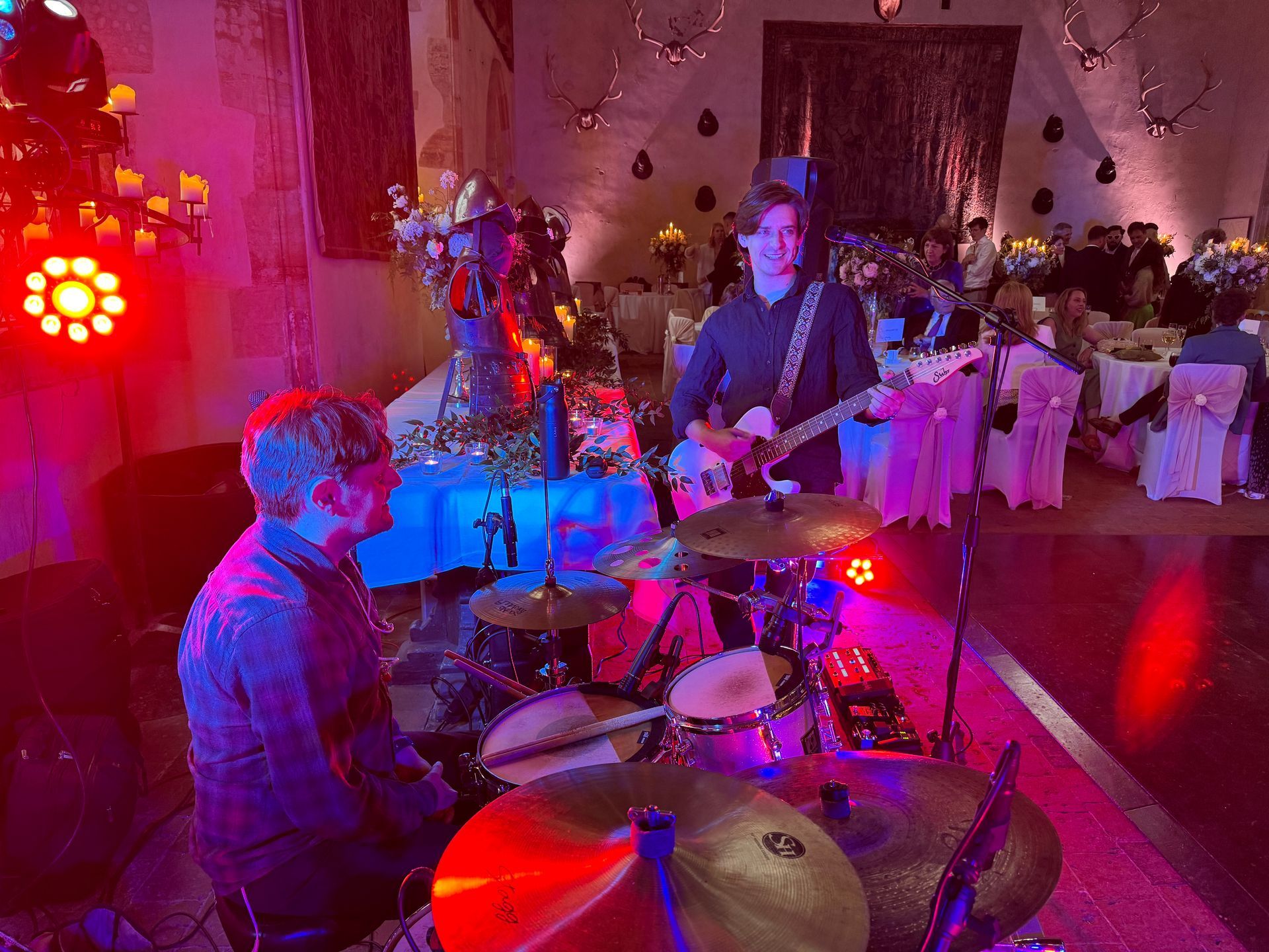 The RockPins set up and about to peform in the Baron's Hall at Penshurst Place.