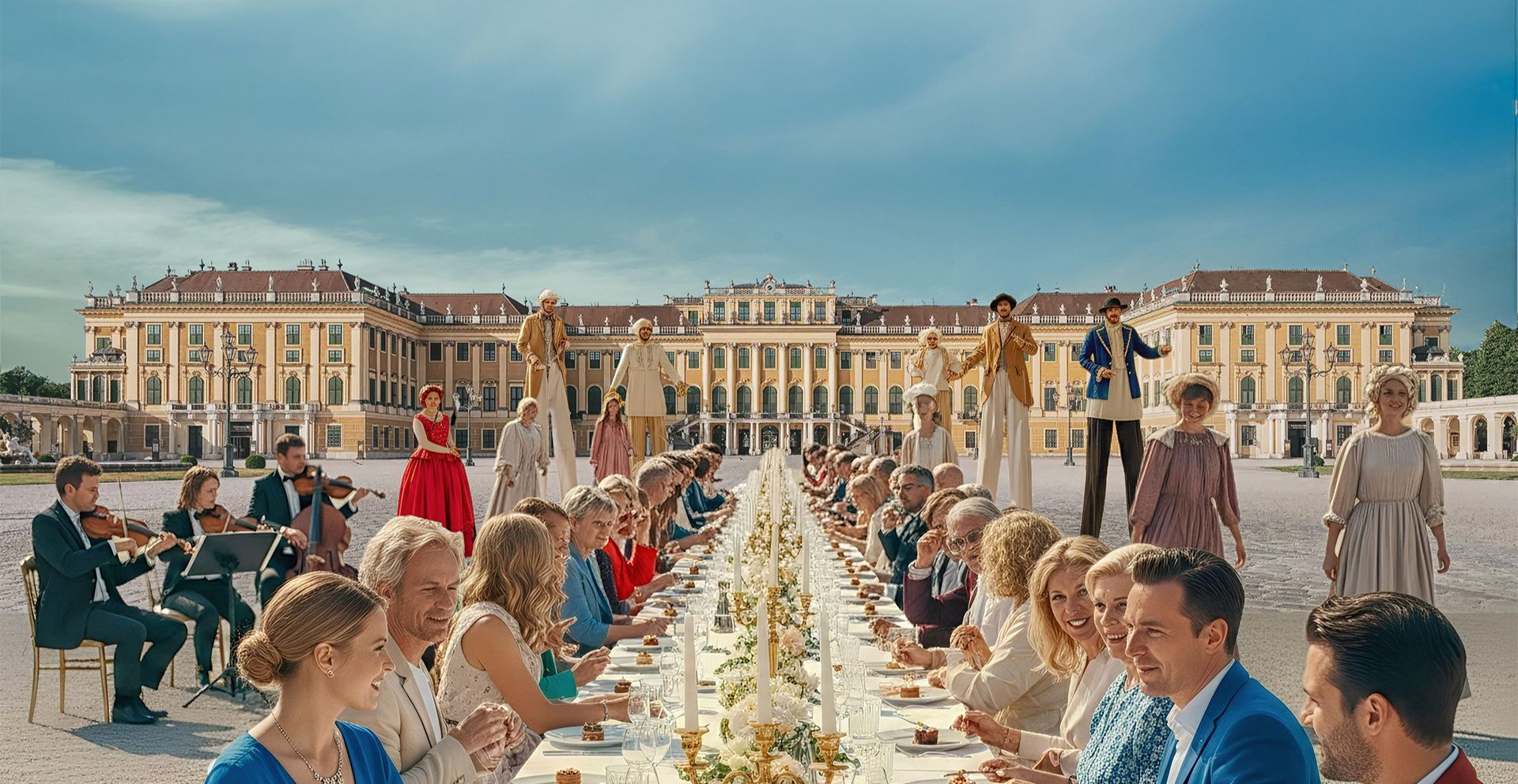 The Grand Table 2025 at Schönbrunn Palace Vienna, guests dining at a 110m banquet with live music.
