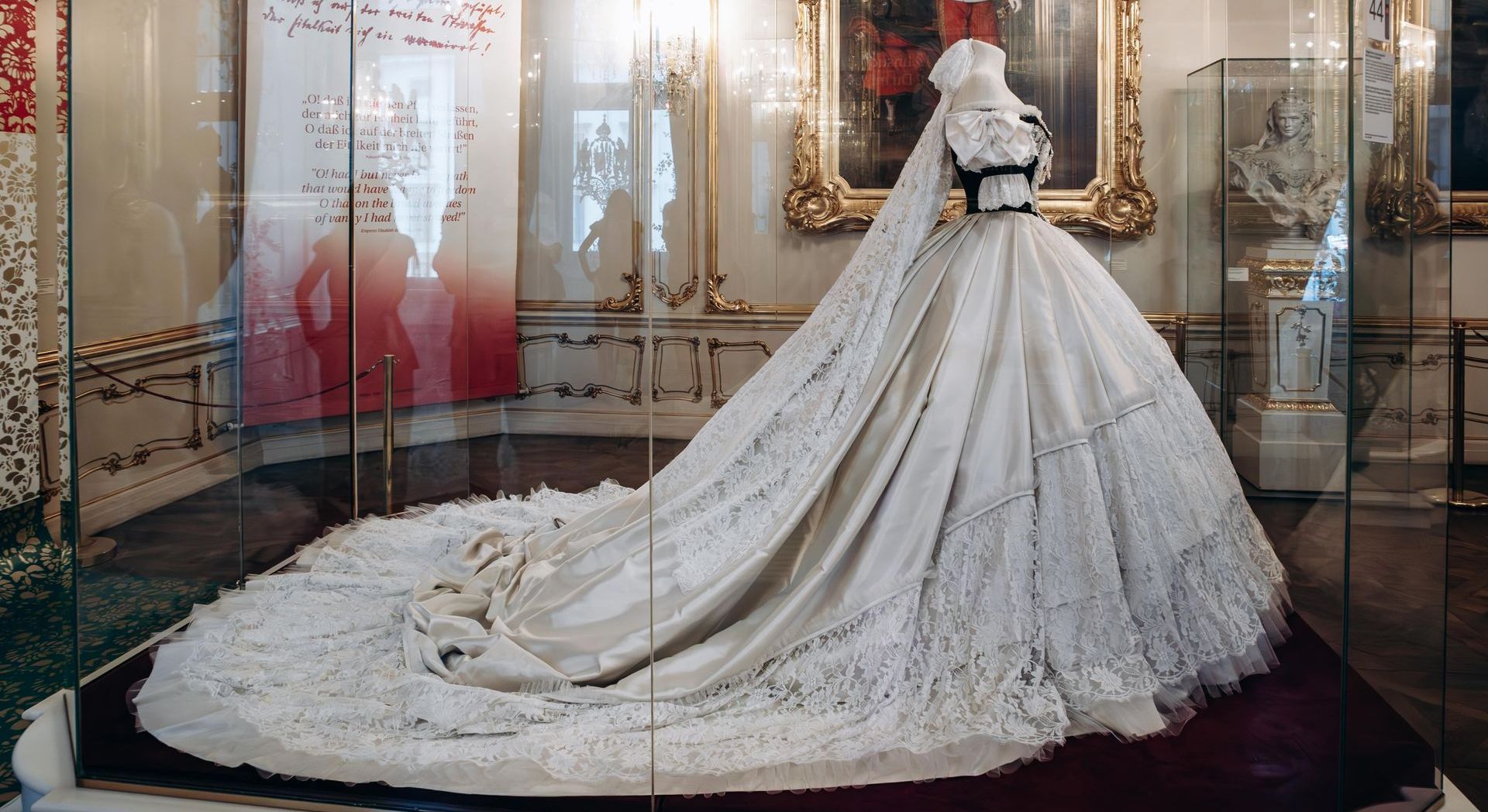 Ceremonial gown of Empress Elisabeth on display at the Sisi Museum in Hofburg Palace Vienna