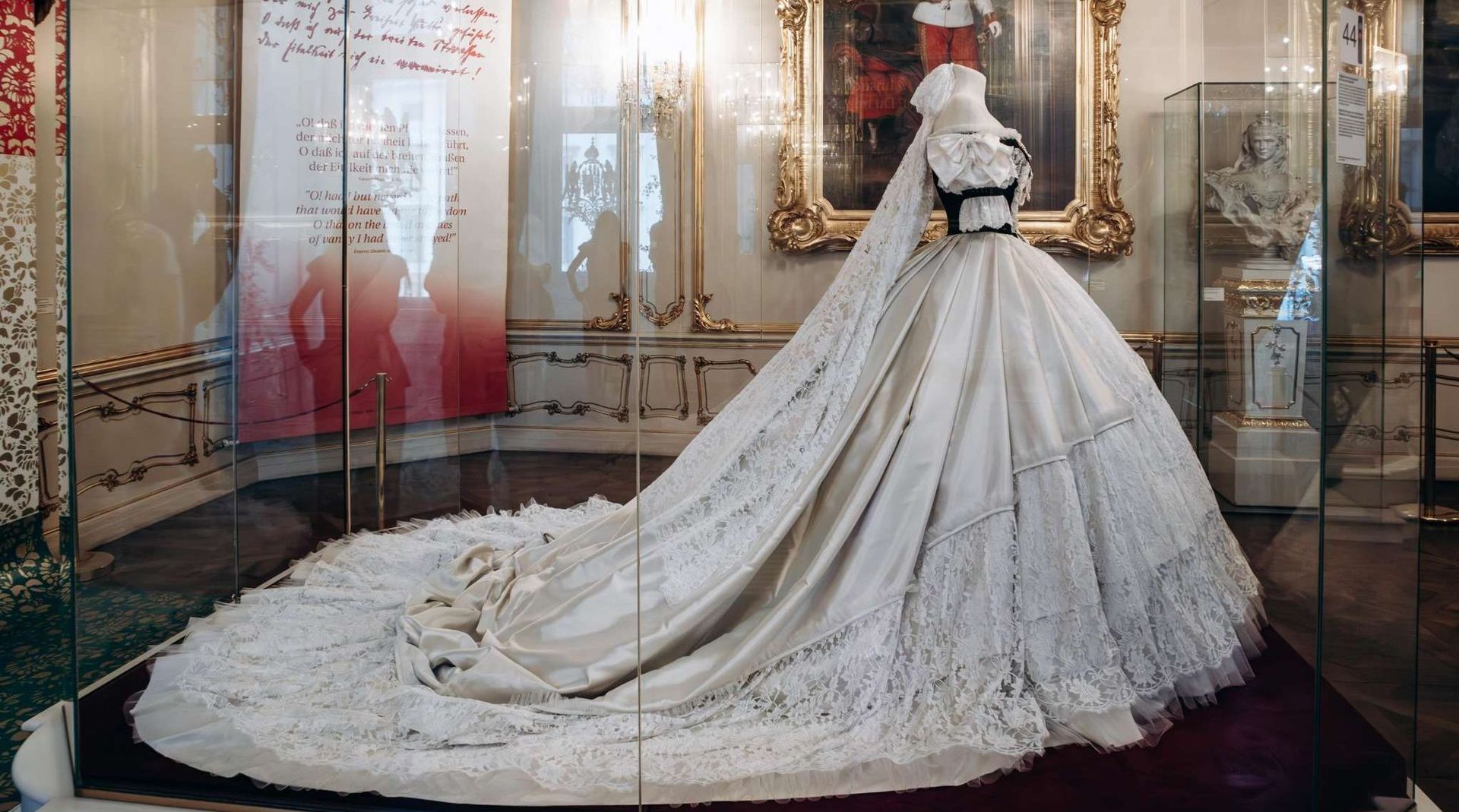 Ceremonial gown of Empress Elisabeth on display at the Sisi Museum in Hofburg Palace Vienna