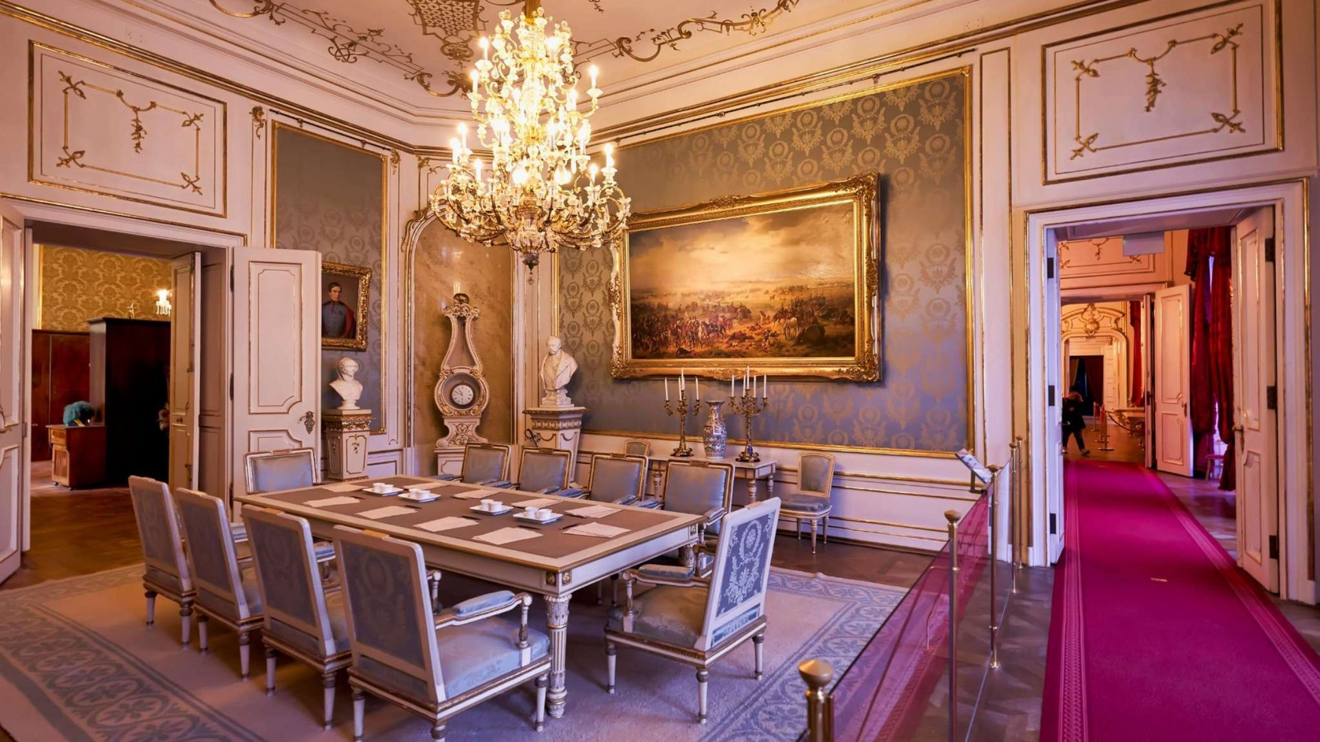 Lavish Imperial Apartments inside Hofburg Palace with chandeliers and gold décor