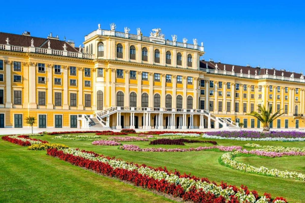 Exterior view of Schönbrunn Palace Vienna with Baroque architecture and gardens