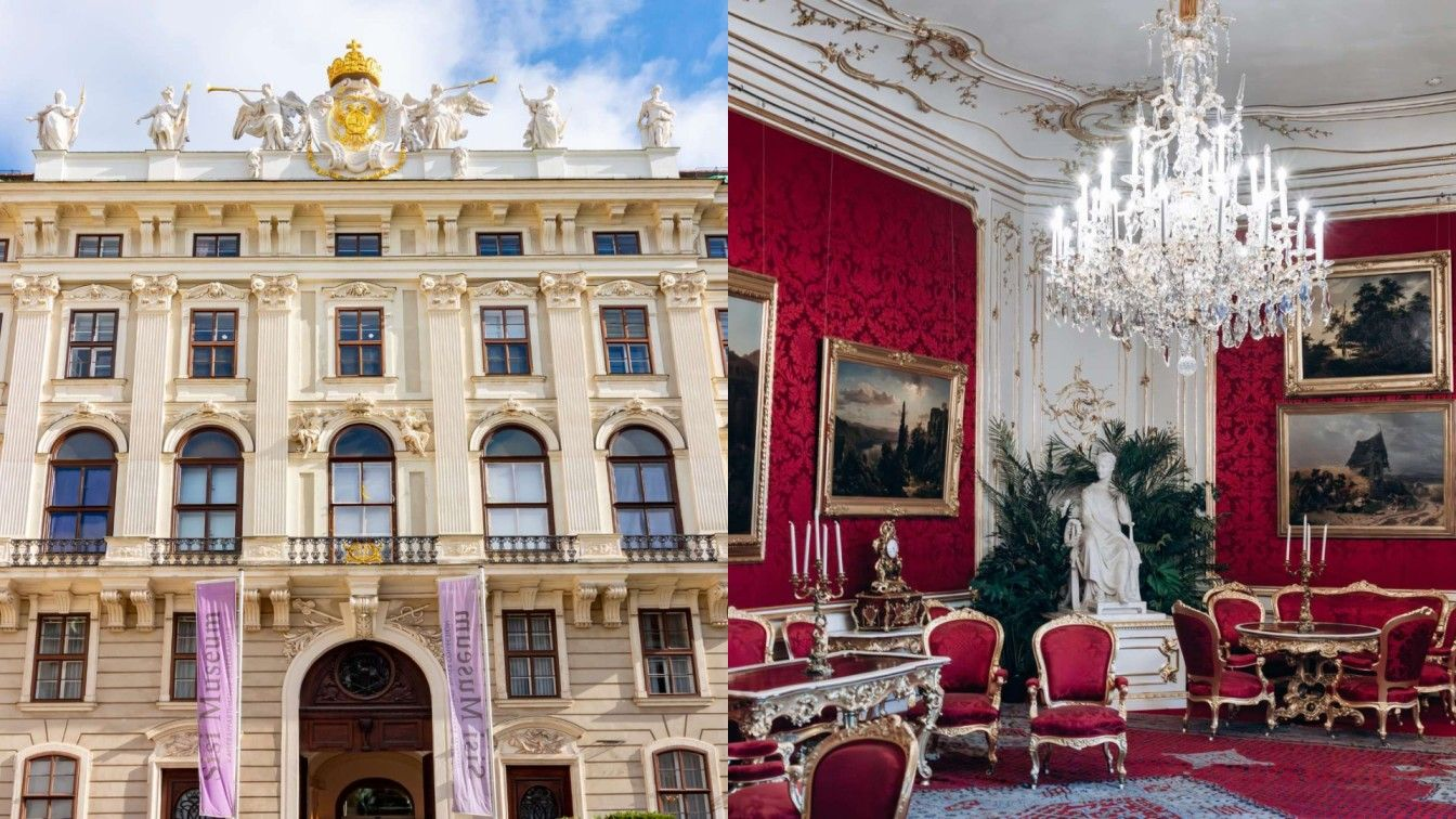 Sisi Museum artifact next to Hofburg Imperial Apartments interior Vienna