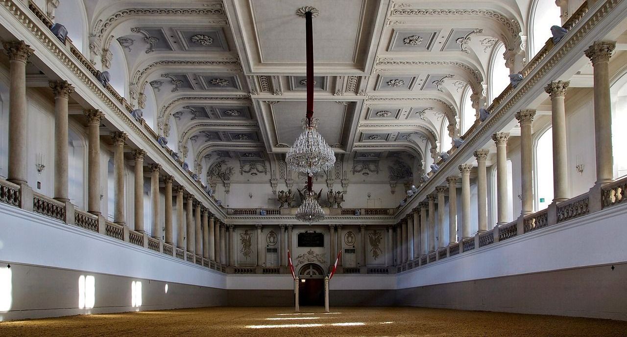 Interior of the Spanish Riding School’s Winter Riding Hall at Hofburg Palace Vienna