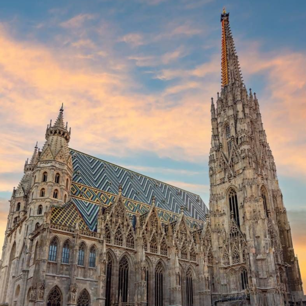 St. Stephen’s Cathedral in Vienna city center at sunset, a must-see attraction and top thing to do
