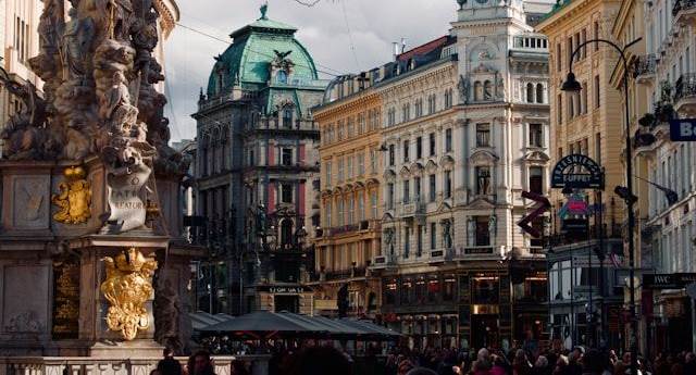Graben Street and Pestsäule Monument Graben Street Vienna with Plague Column