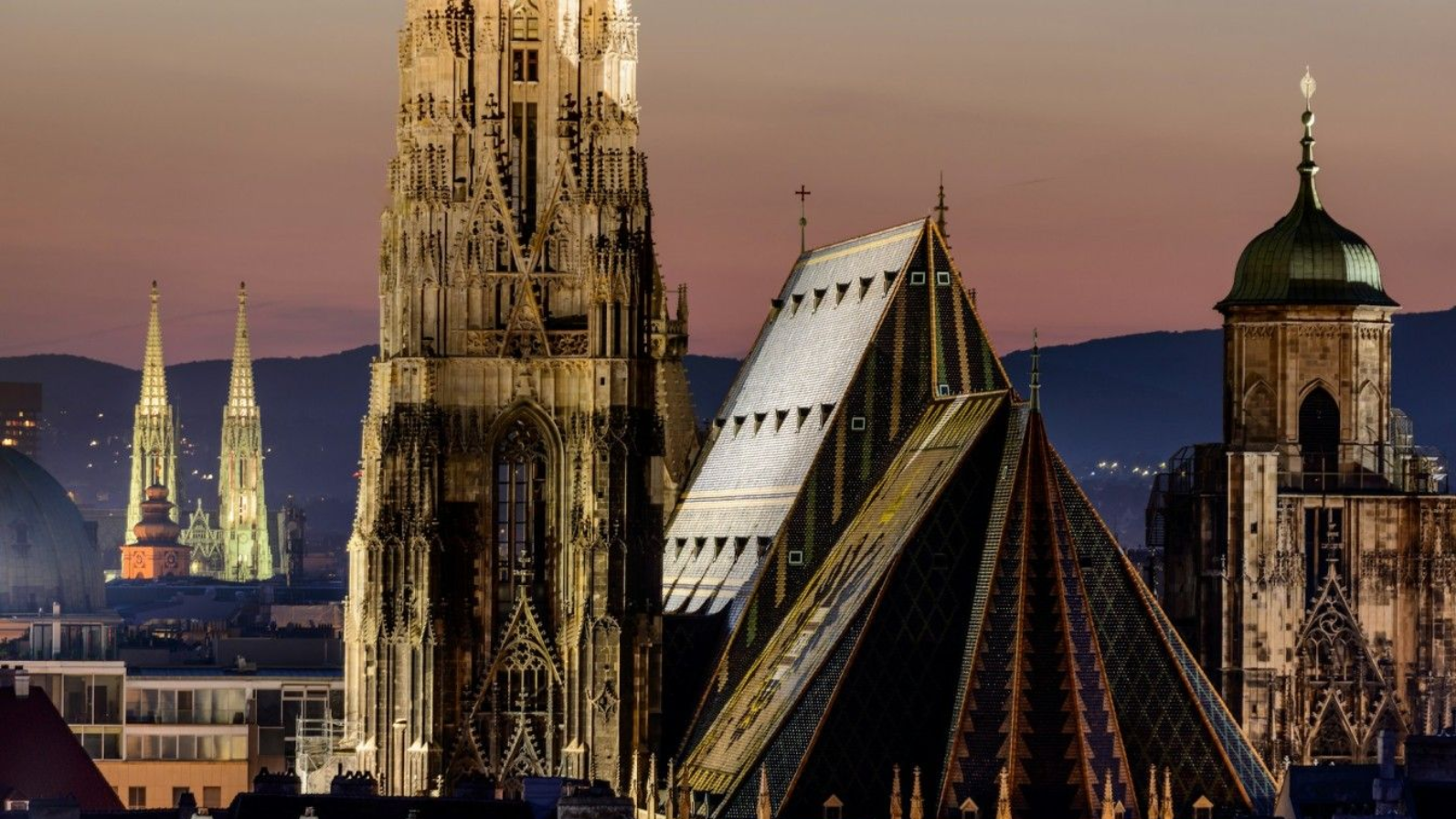 Aerial view of Vienna with historic rooftops and St. Stephen's Cathedral