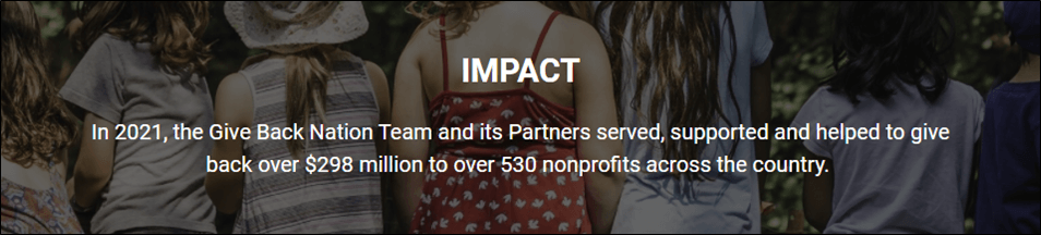 Give Back Nation creates impact across the country by supporting nonprofits.