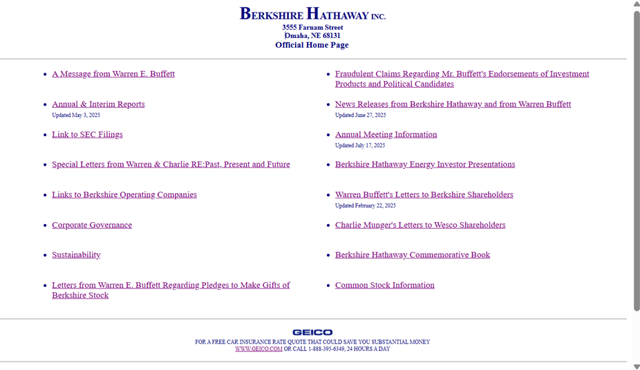 Berkshire Hathaway website