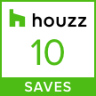 Houzz badge showing “10 SAVES” in green and white
