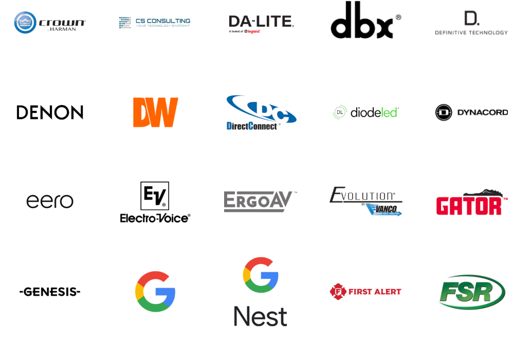 A bunch of logos for different companies on a white background