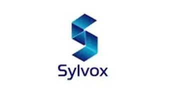 A logo for sylvox with a blue s on a white background.