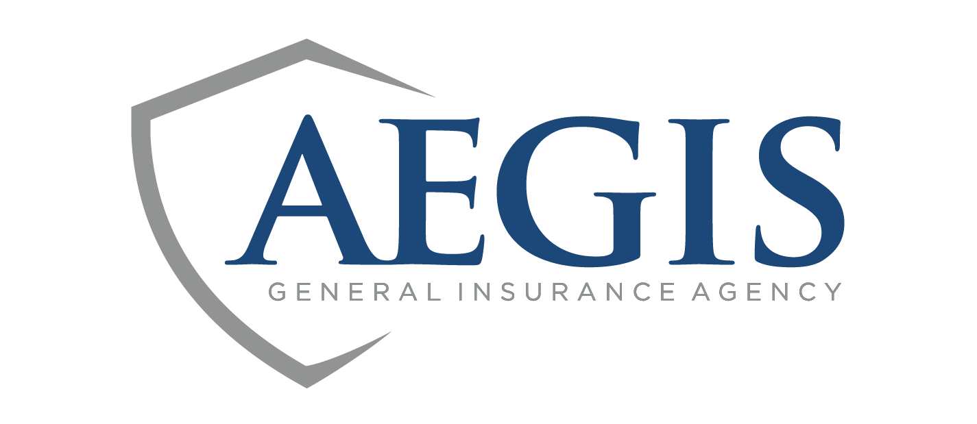 Aegis general insurance agency logo with a shield on a white background.