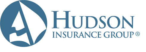 The hudson insurance group logo is blue and white.