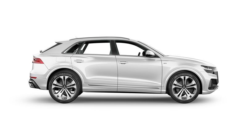 a silver audi q8 is shown on a white background .
