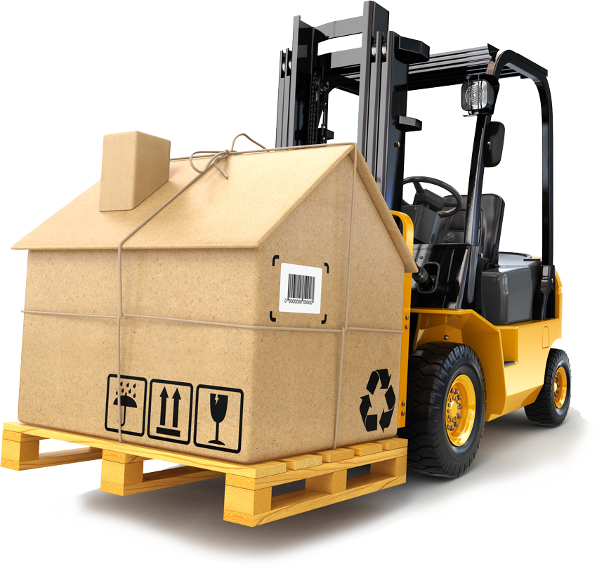 Professional movers' forklift moving a box in Portland, OR