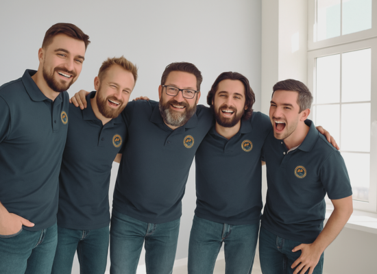Group portrait of the five core team members of Denver Heat Pump Pros