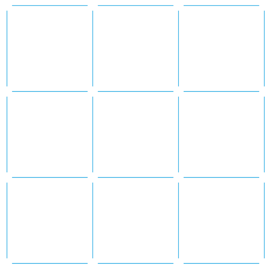 Nine light blue squares arranged in a 3x3 grid.