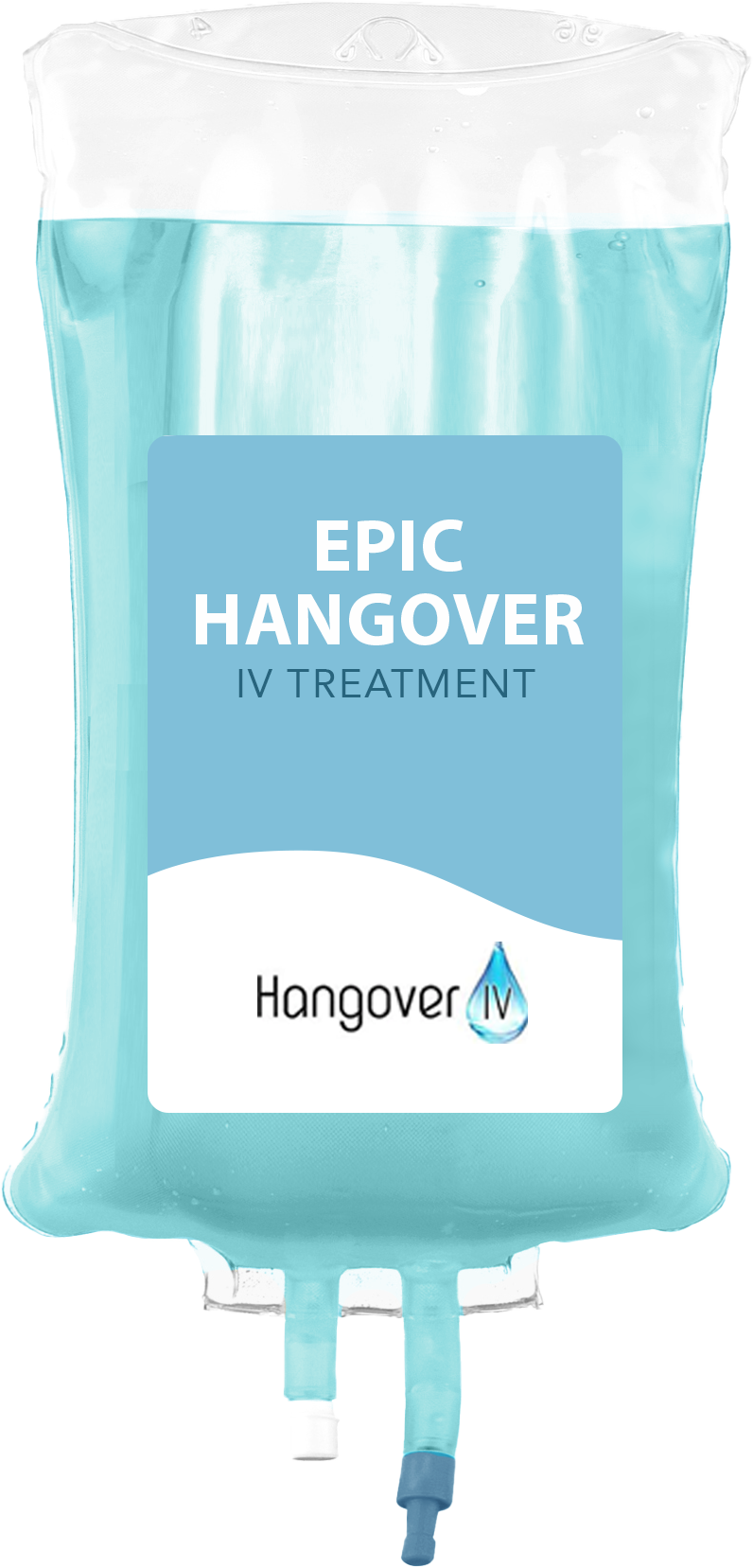 A bag of epic hangover iv treatment on a white background.