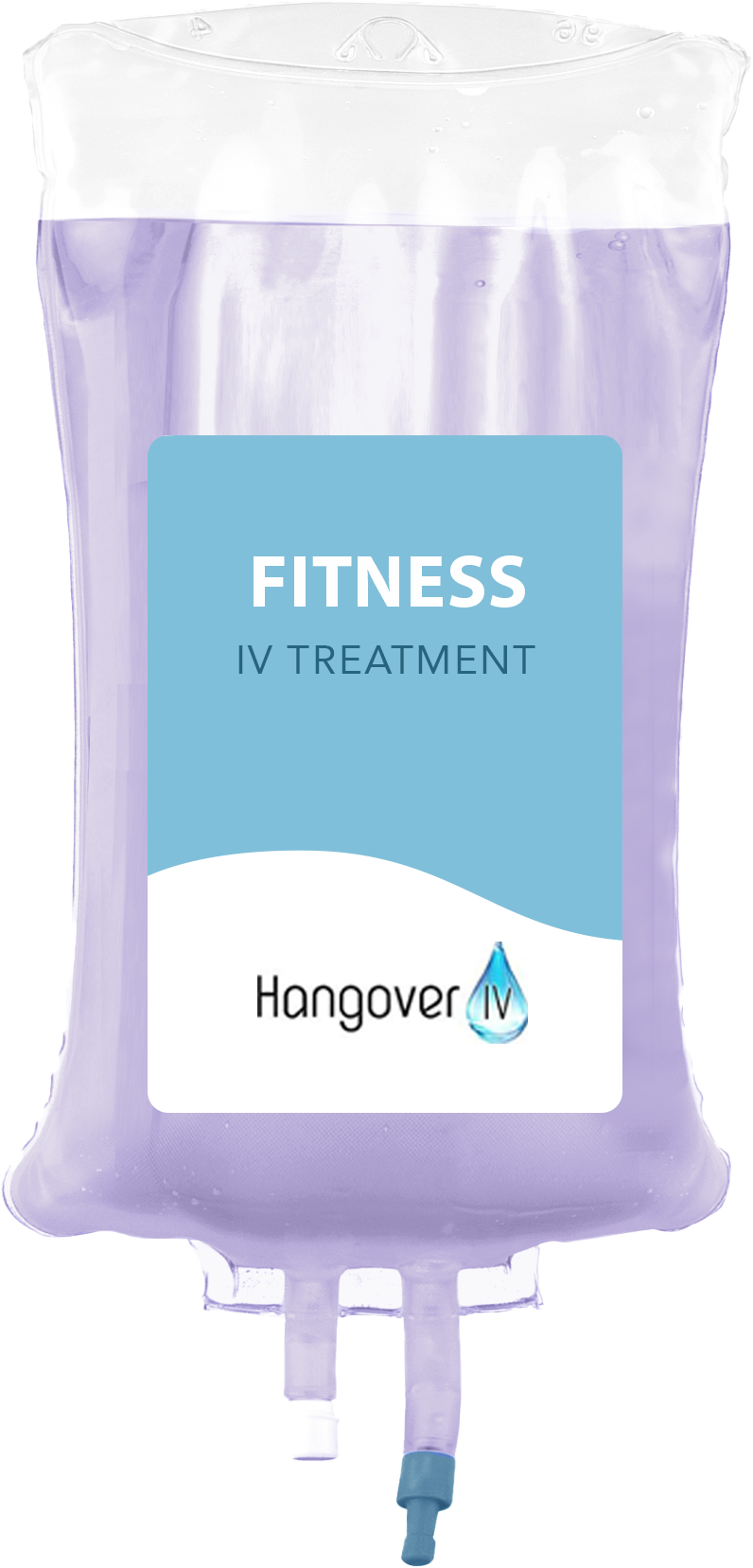 A purple bag with a blue label that says `` fitness iv treatment ''.