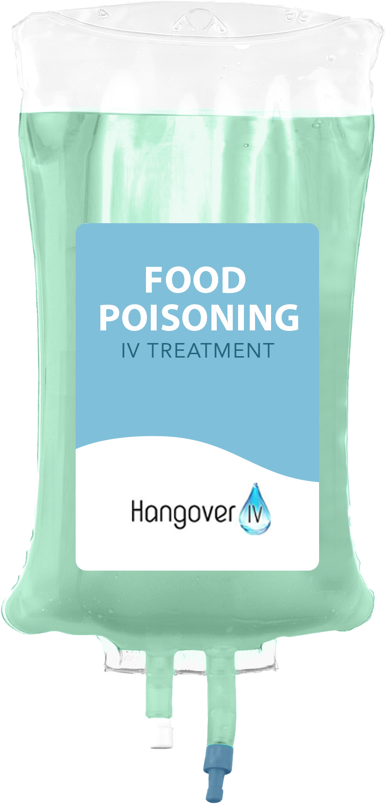 A bag of food poisoning iv treatment is shown on a white background.
