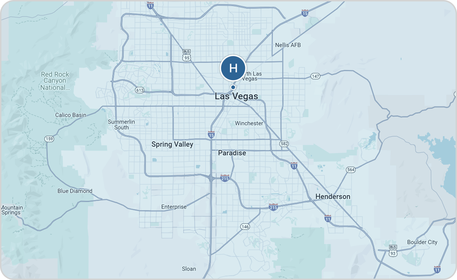 A map of las vegas with a blue h in the middle.