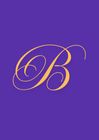 Gold script letter "B" on a purple background.