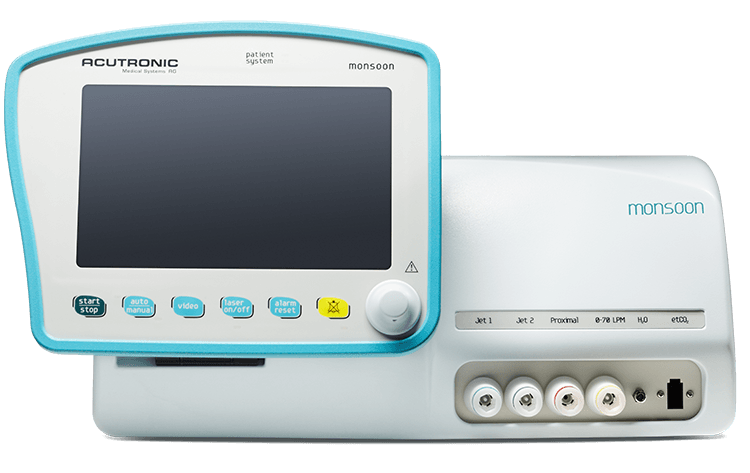 Diagram illustrating the mechanism of jet ventilation, emphasizing airflow dynamics and the role of the Acutronic Monsoon III