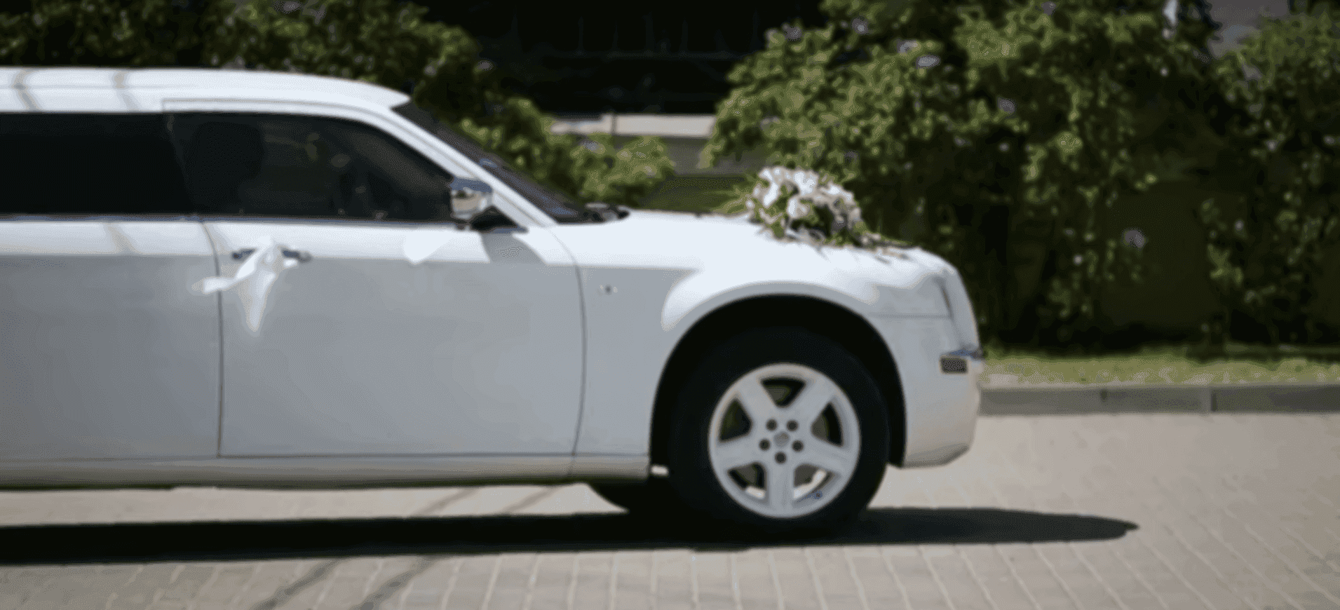 Eine weisse Limousine für Hochzeitsevents