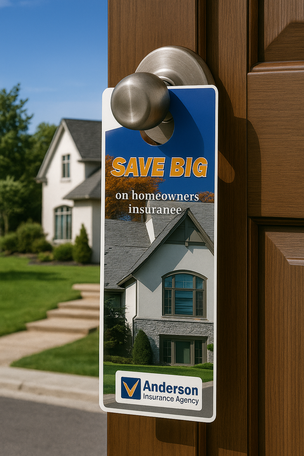 A door hanger that says