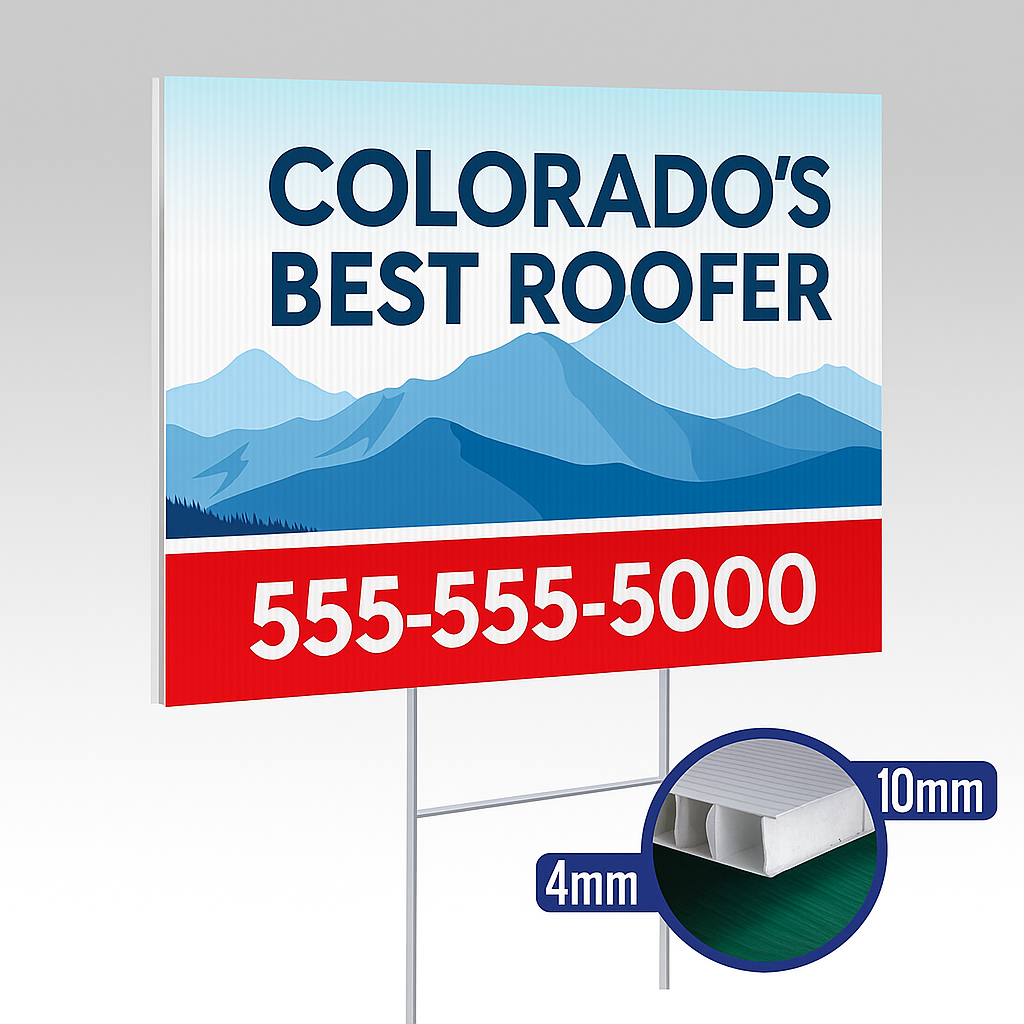 A sign that says colorado 's best roofer on it