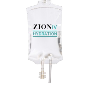 A clear bag that says zioniv hydration on the front