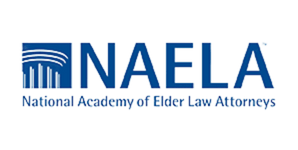 NAELA logo: blue text, stylized columns,