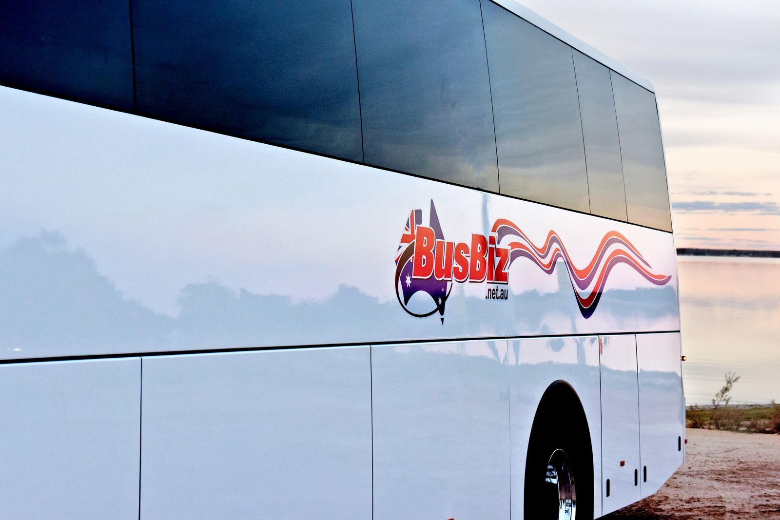 White Bus with the Word BusBiz on the Side — Swan Hill, VIC — BusBiz