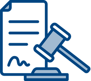 A judge 's gavel is sitting next to a piece of paper with a signature on it.