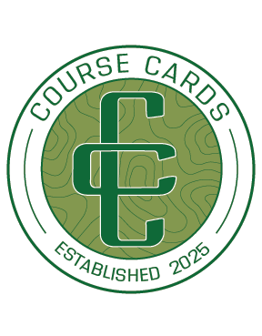 Course Cards logo: Green circular badge with “COURSE CARDS” text, “ESTABLISHED 2025,” and intertwined “CC” initials.