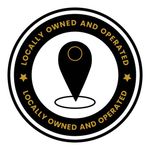 A black and gold logo that says locally owned and operated