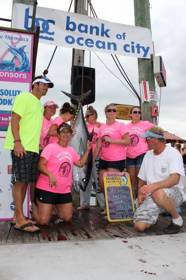 A group of people standing in front of a sign that says bank of ocean city