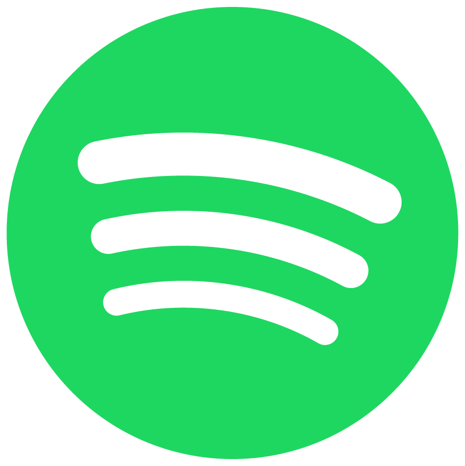 Spotify logo: three white, curved horizontal lines against a solid green circle background.