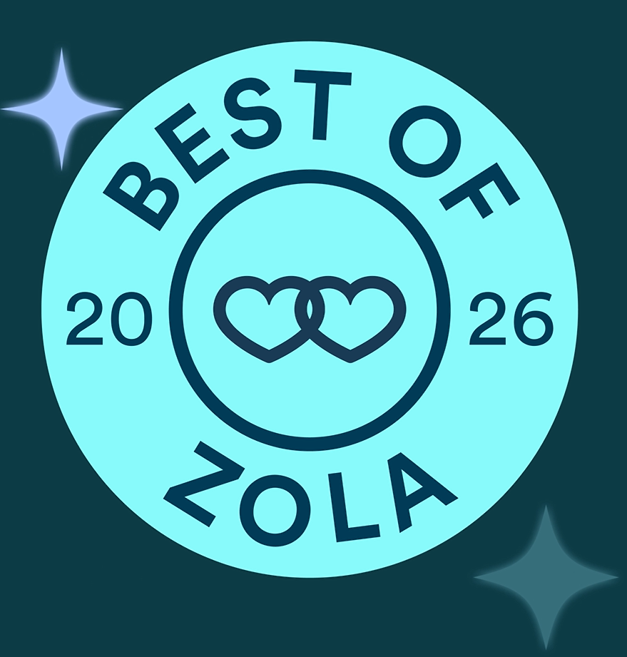 Best of Zola 2026 logo in teal with interlocked hearts and star accents