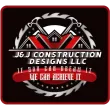 Logo for J&J Construction Designs LLC with a house silhouette, tools, and slogan on a black background.