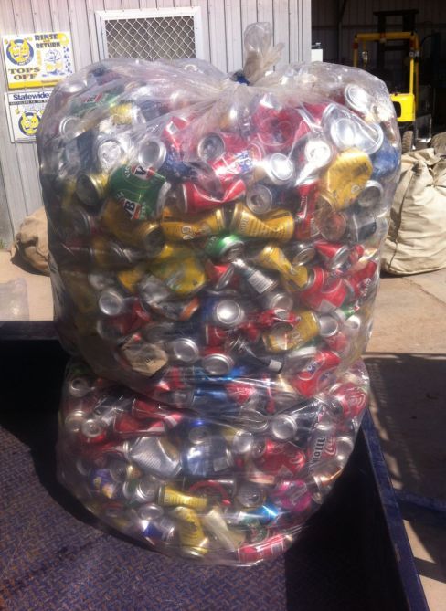 Bag of cans for a recycling centre in Ceduna