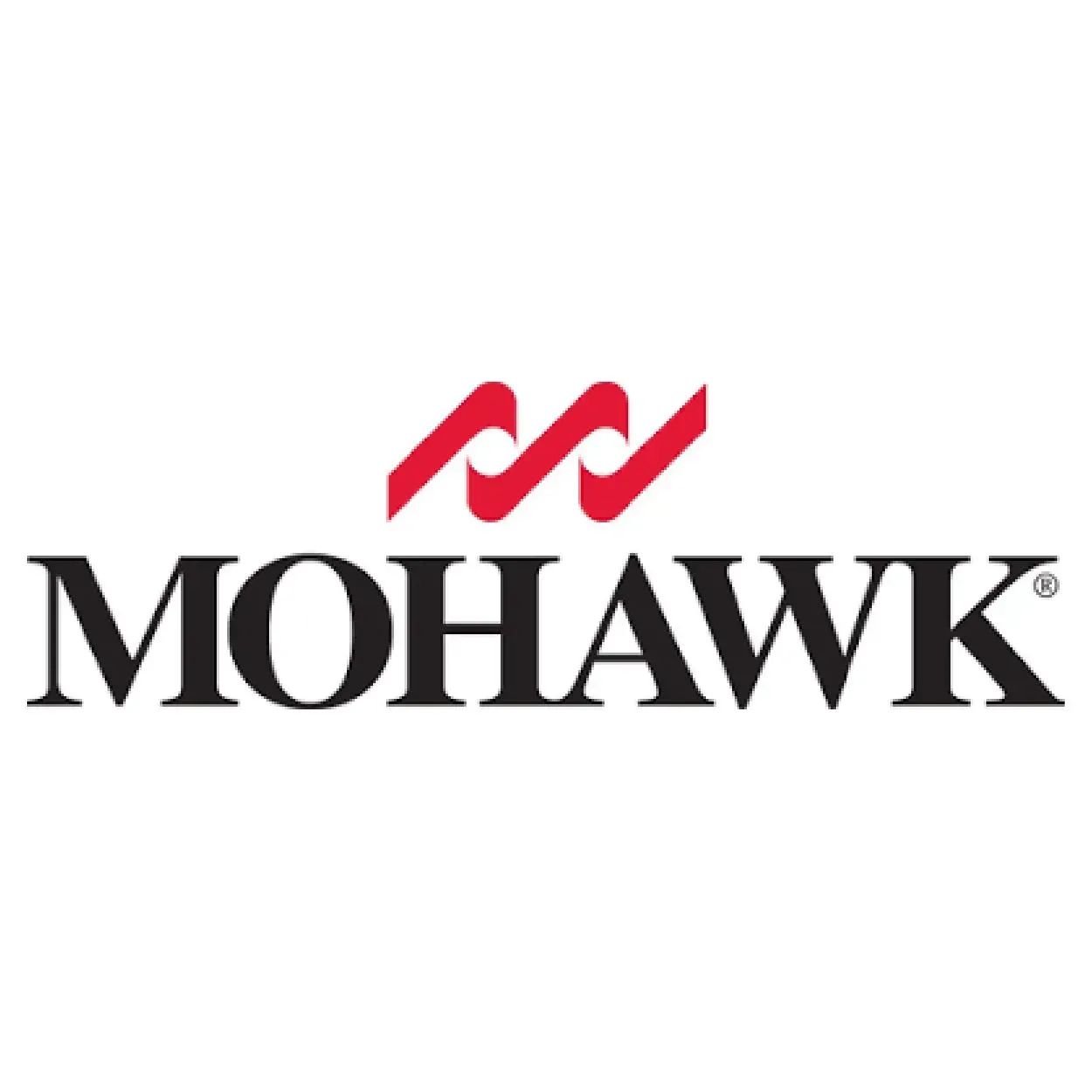 A red and black logo for mohawk on a white background